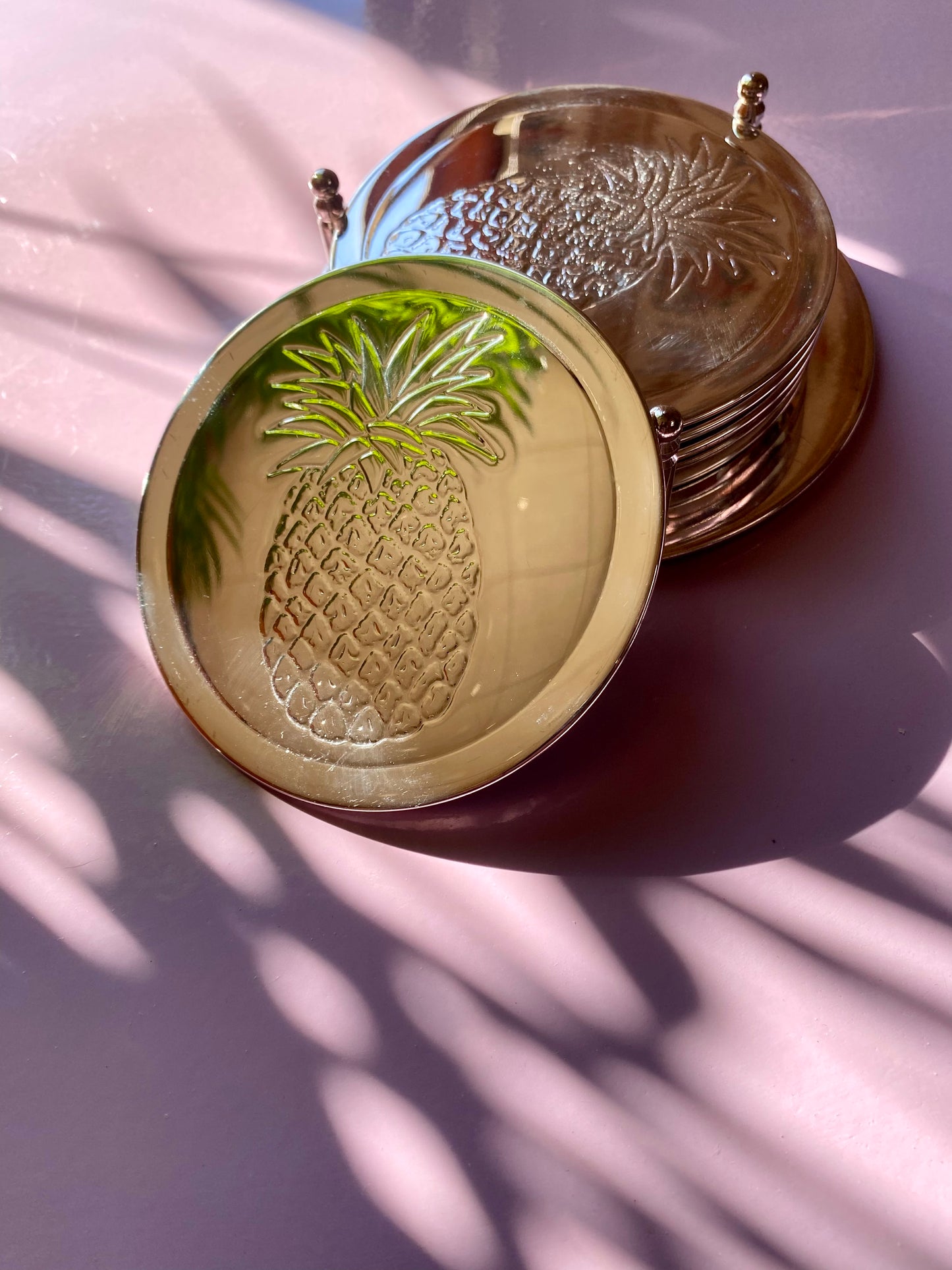 Lot de 6 dessous-verre ananas avec support