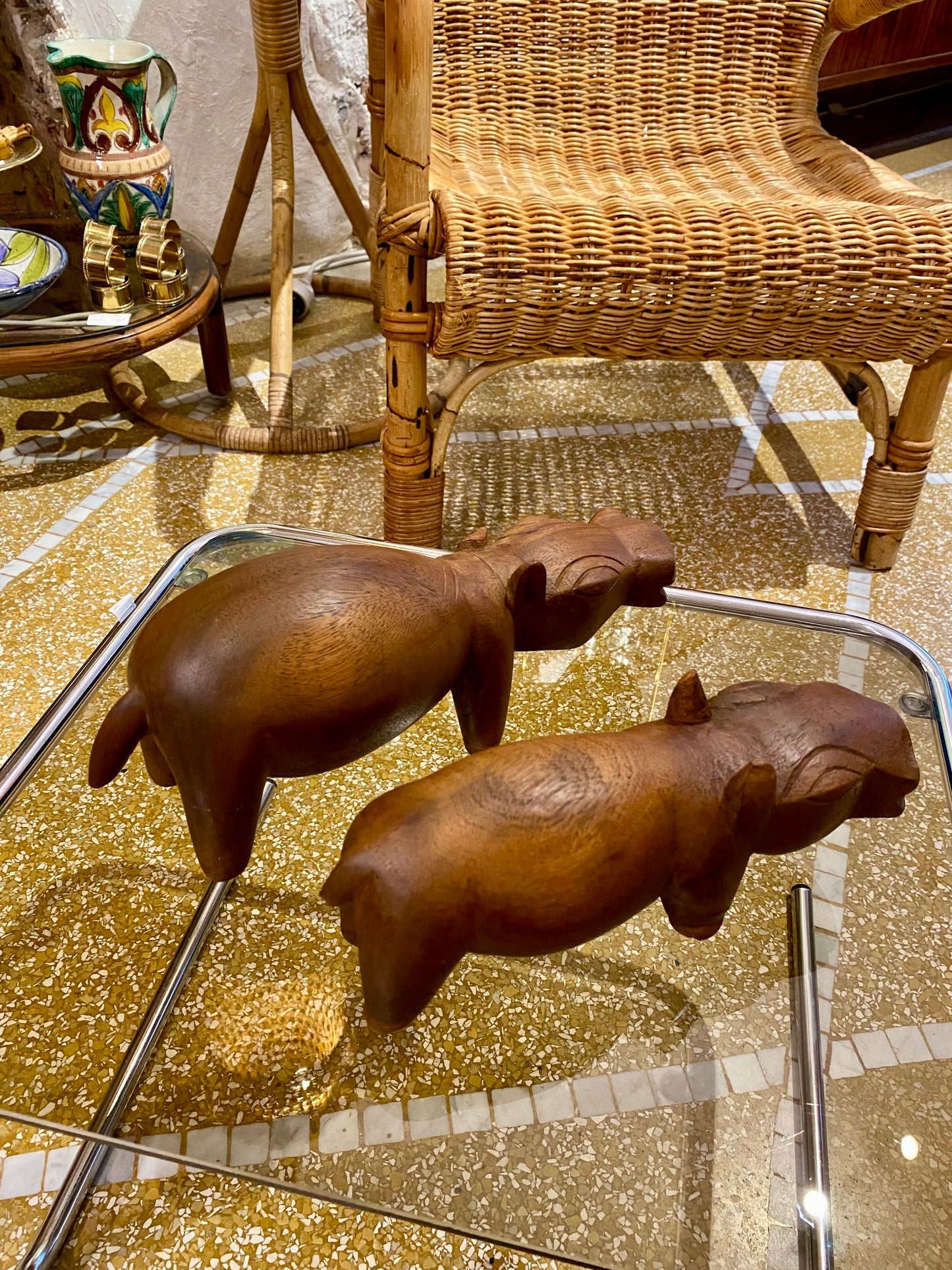 Couple d’hippopotames en bois sculpté – Années 50