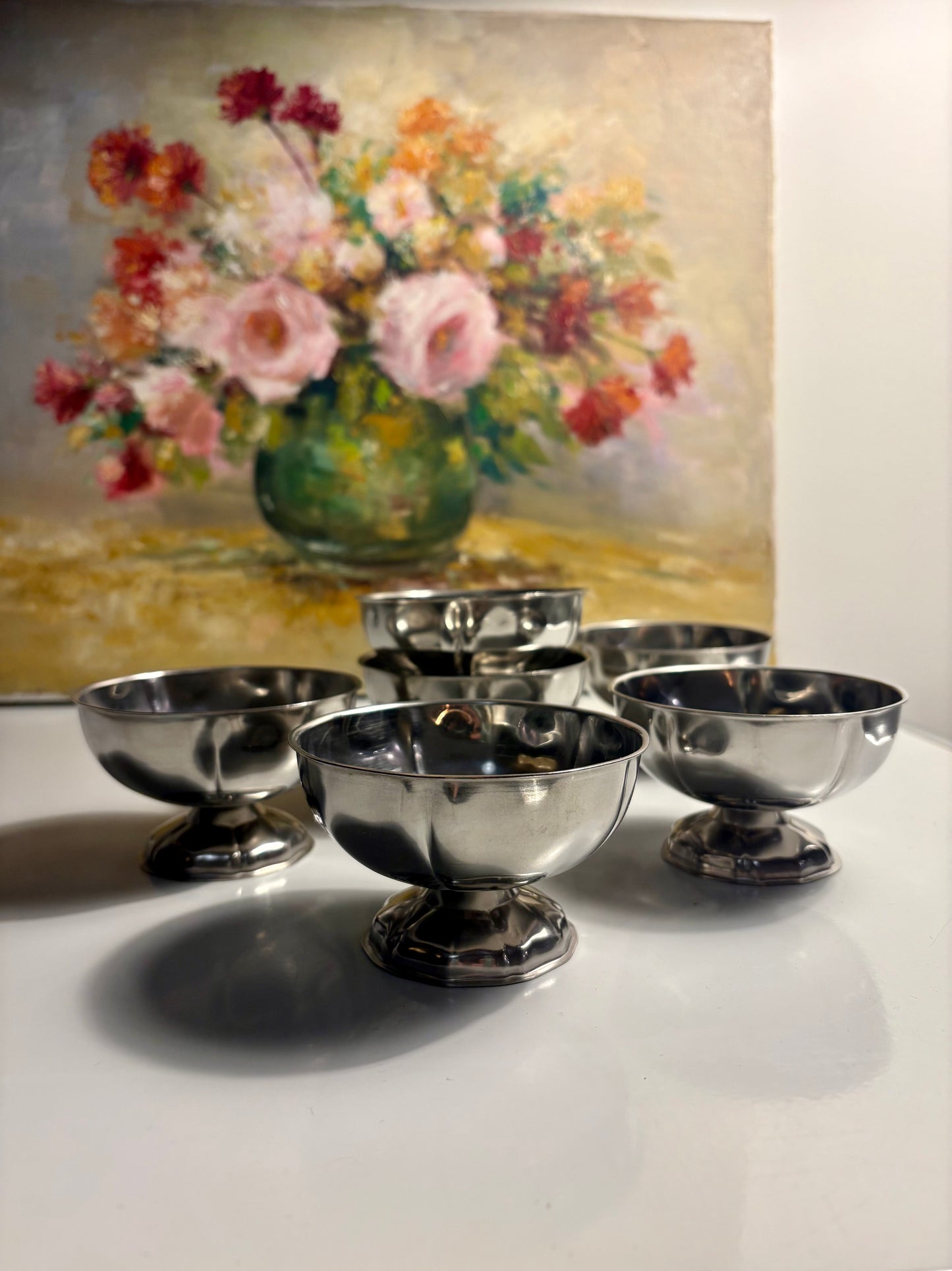 Lot de 6 coupes à glace vintage en métal argenté