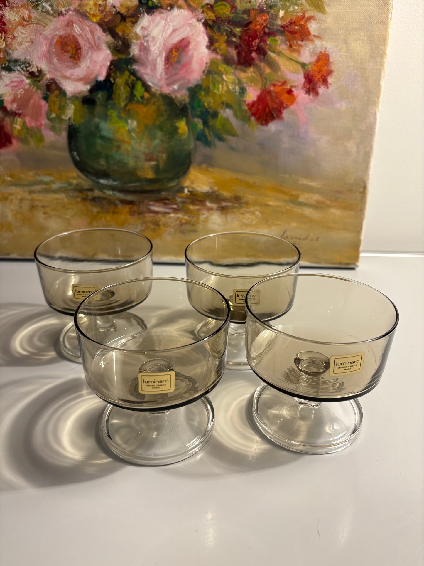 Lot de 4 coupes Luminarc fumées 1970