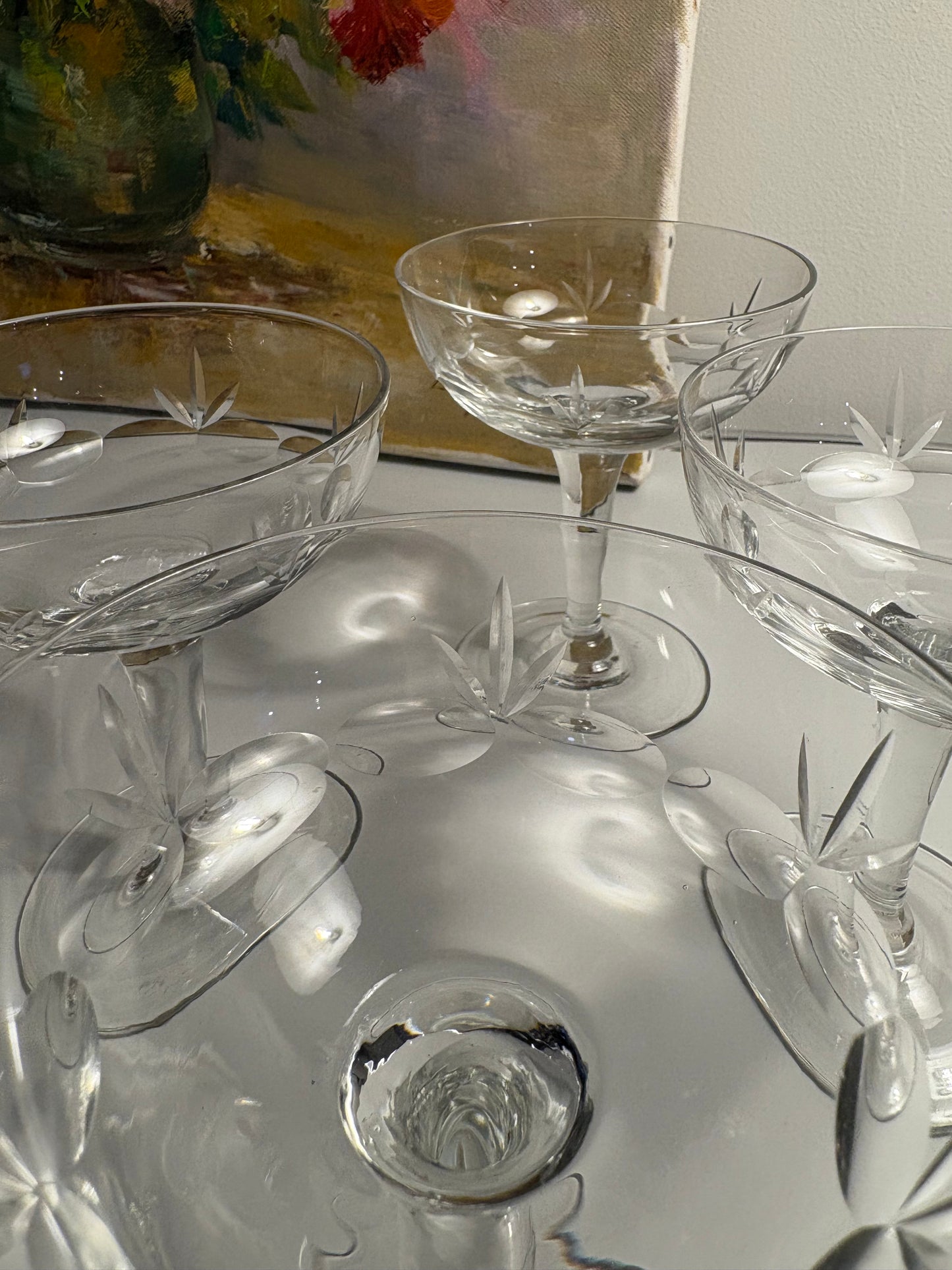 Lot de 4 coupes à champagne verre gravé