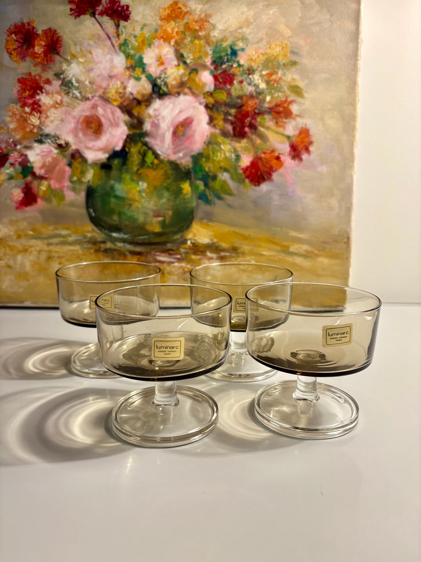 Lot de 4 coupes Luminarc fumées 1970