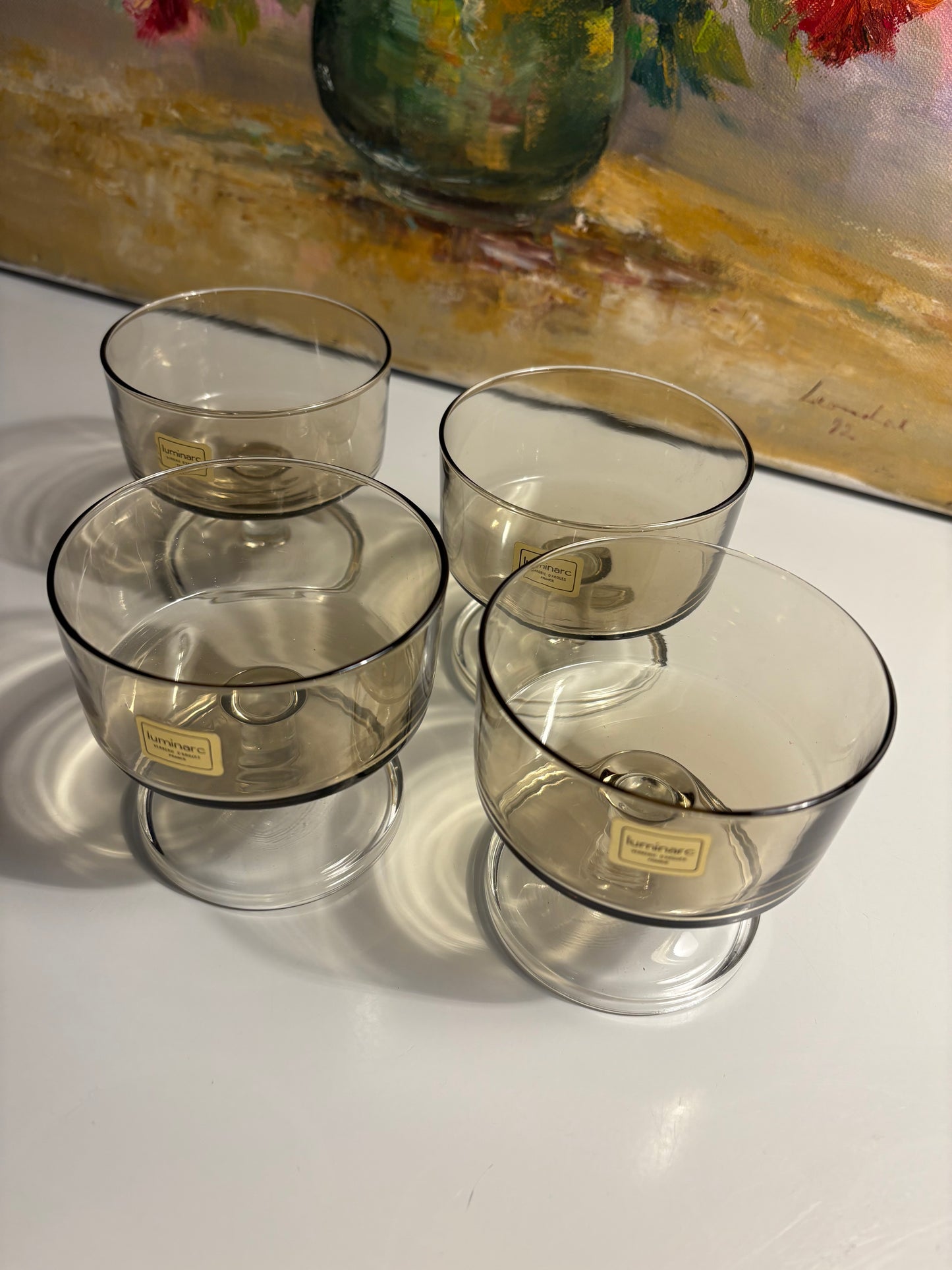 Lot de 4 coupes Luminarc fumées 1970