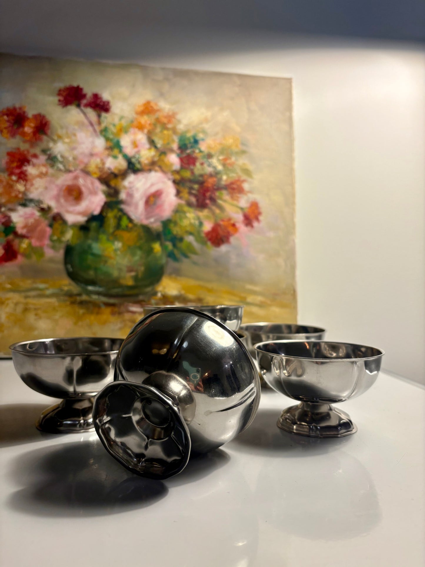 Lot de 6 coupes à glace vintage en métal argenté