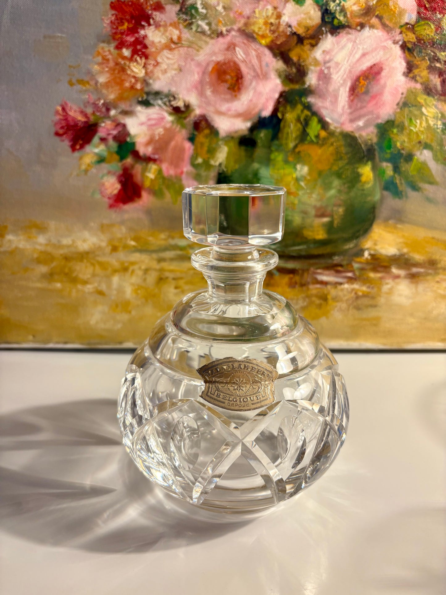 Petite carafe en cristal Val Saint Lambert – étiquette d’origine