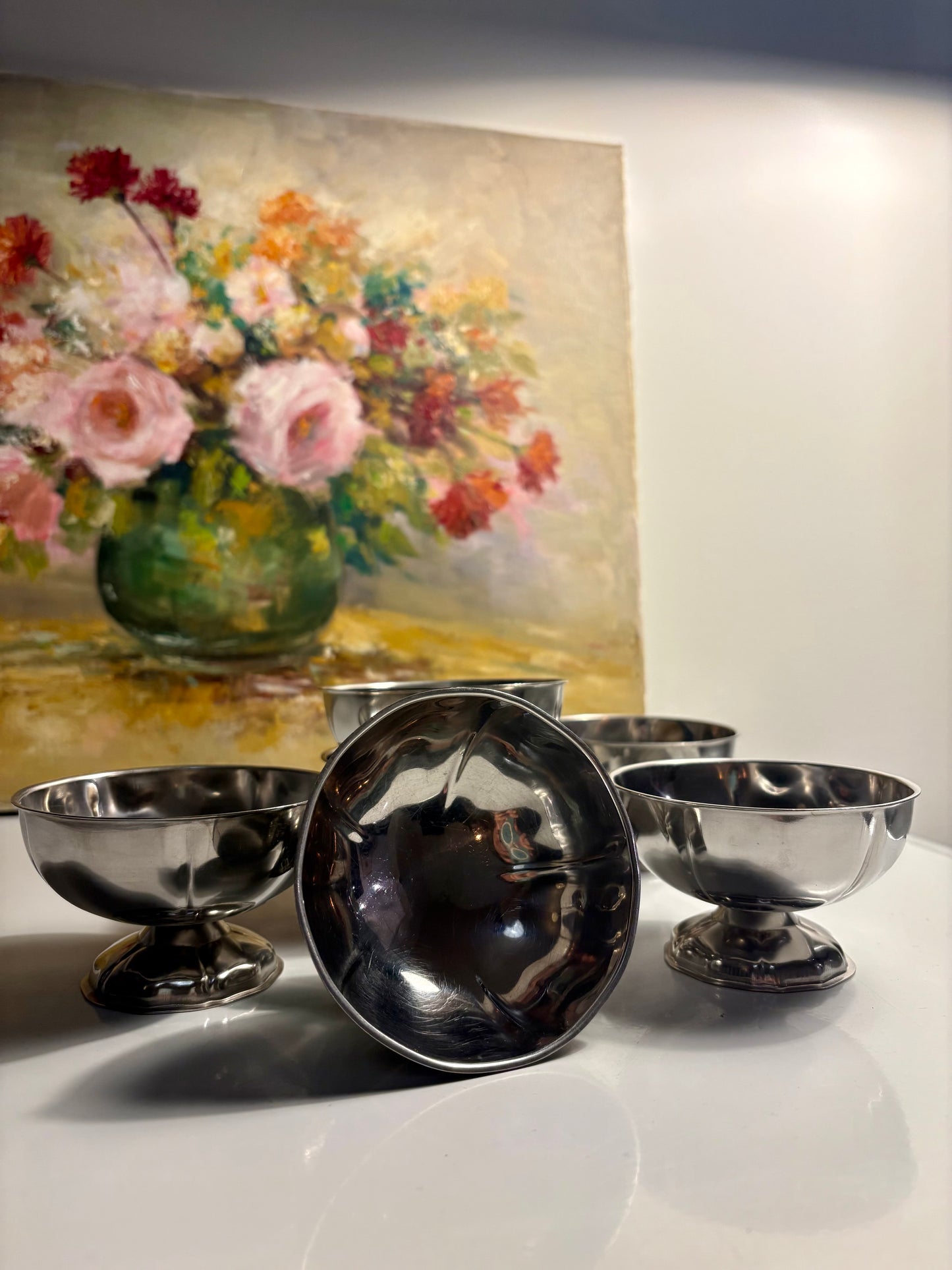 Lot de 6 coupes à glace vintage en métal argenté