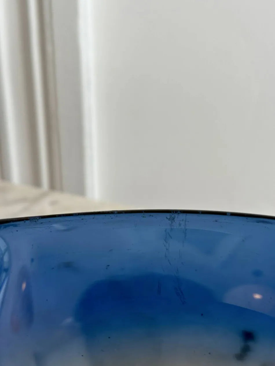 Vide-poche / cendrier en verre de Murano bleu et ambre 1960-70