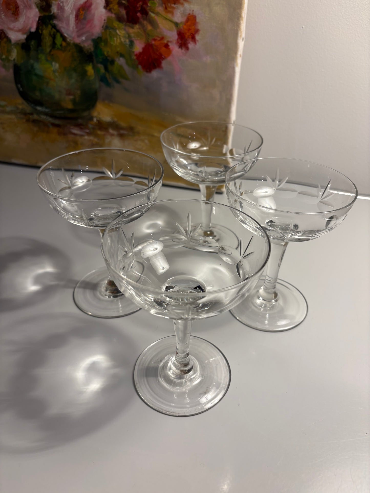 Lot de 4 coupes à champagne verre gravé