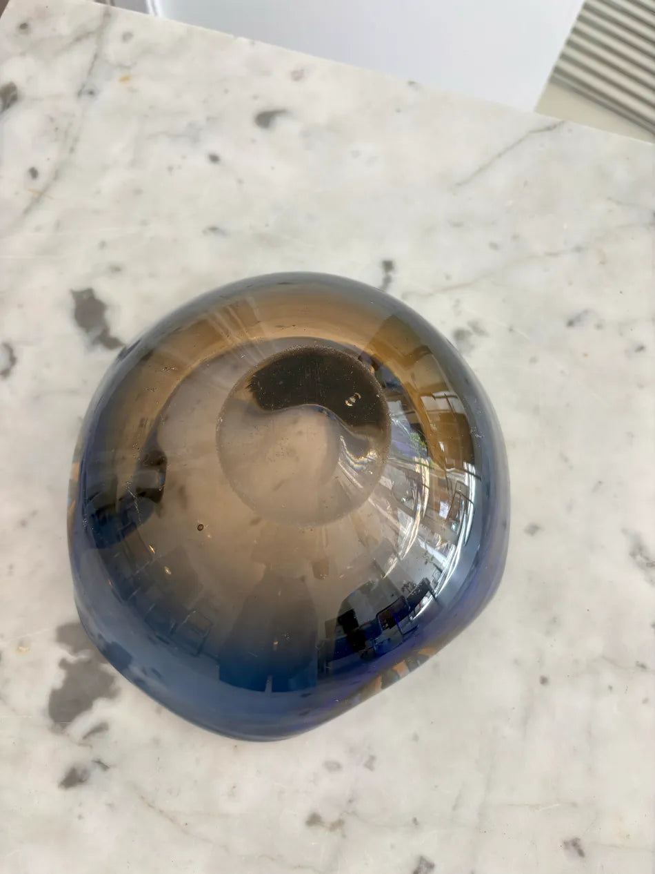 Vide-poche / cendrier en verre de Murano bleu et ambre 1960-70