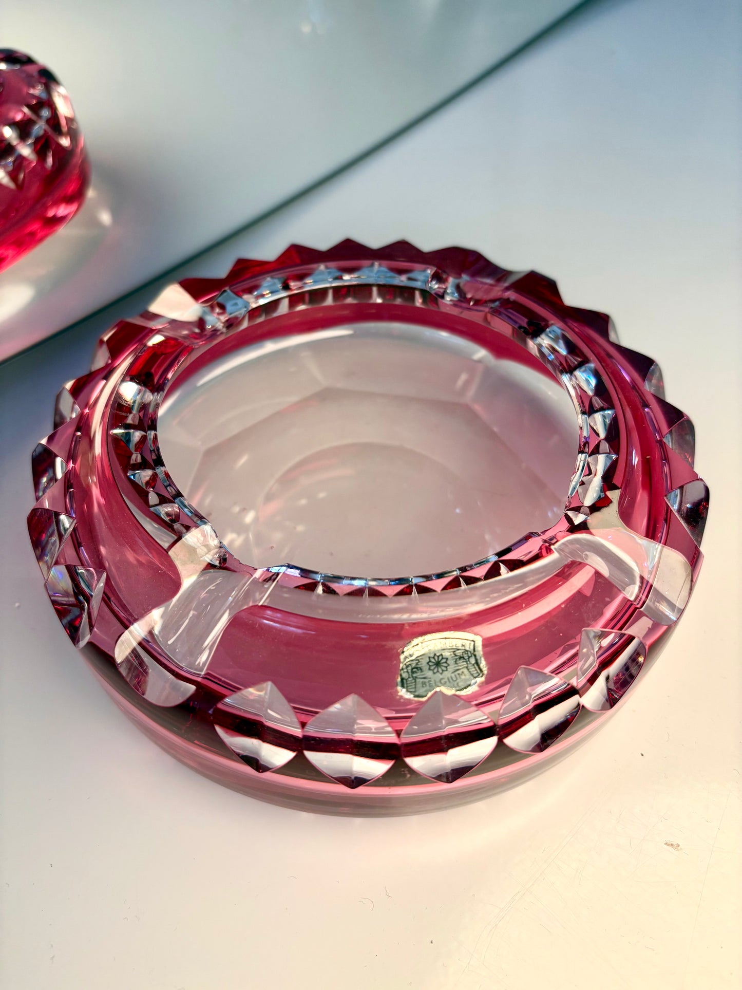 Cendrier en cristal rose Val Saint Lambert 1960-1970
