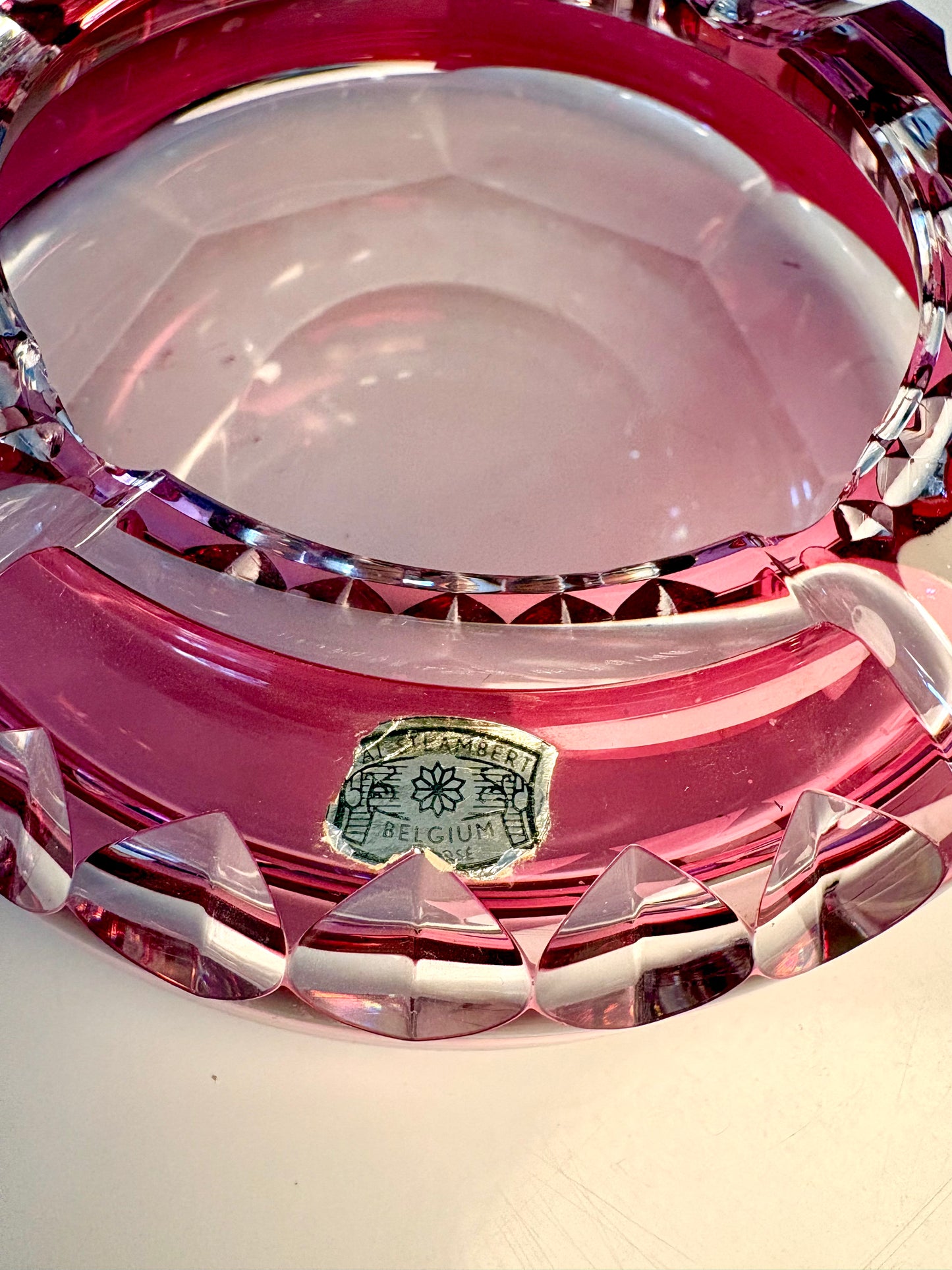 Cendrier en cristal rose Val Saint Lambert 1960-1970