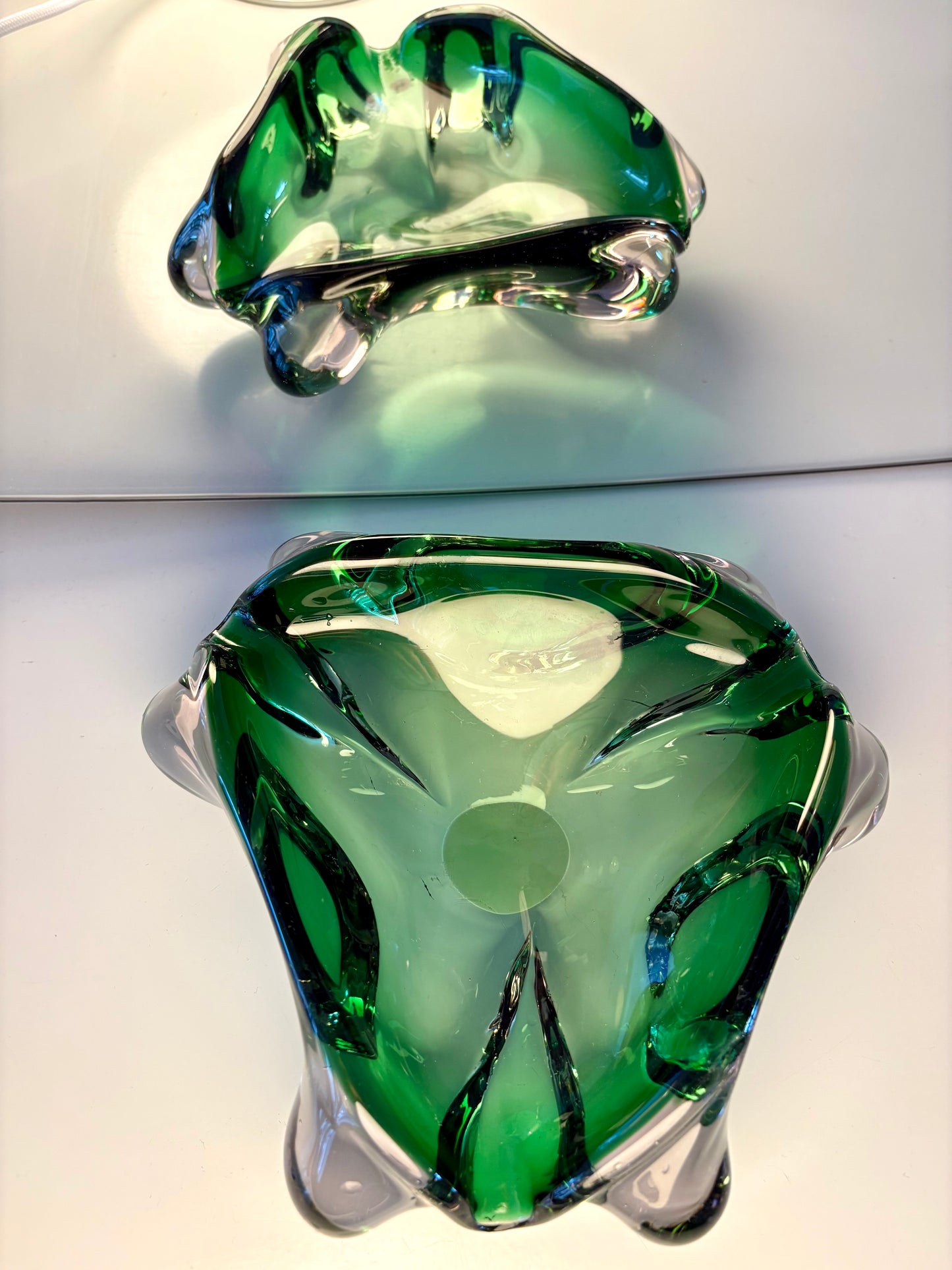 Vide-poche / cendrier vert en verre de Murano 1970