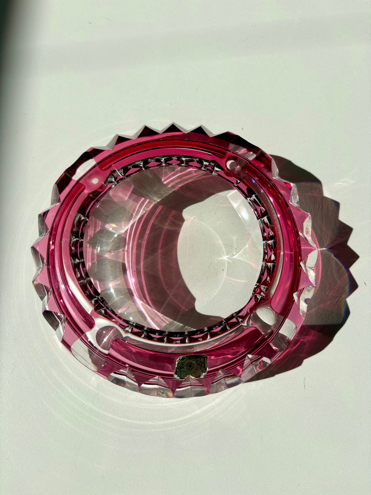 Cendrier en cristal rose Val Saint Lambert 1960-1970