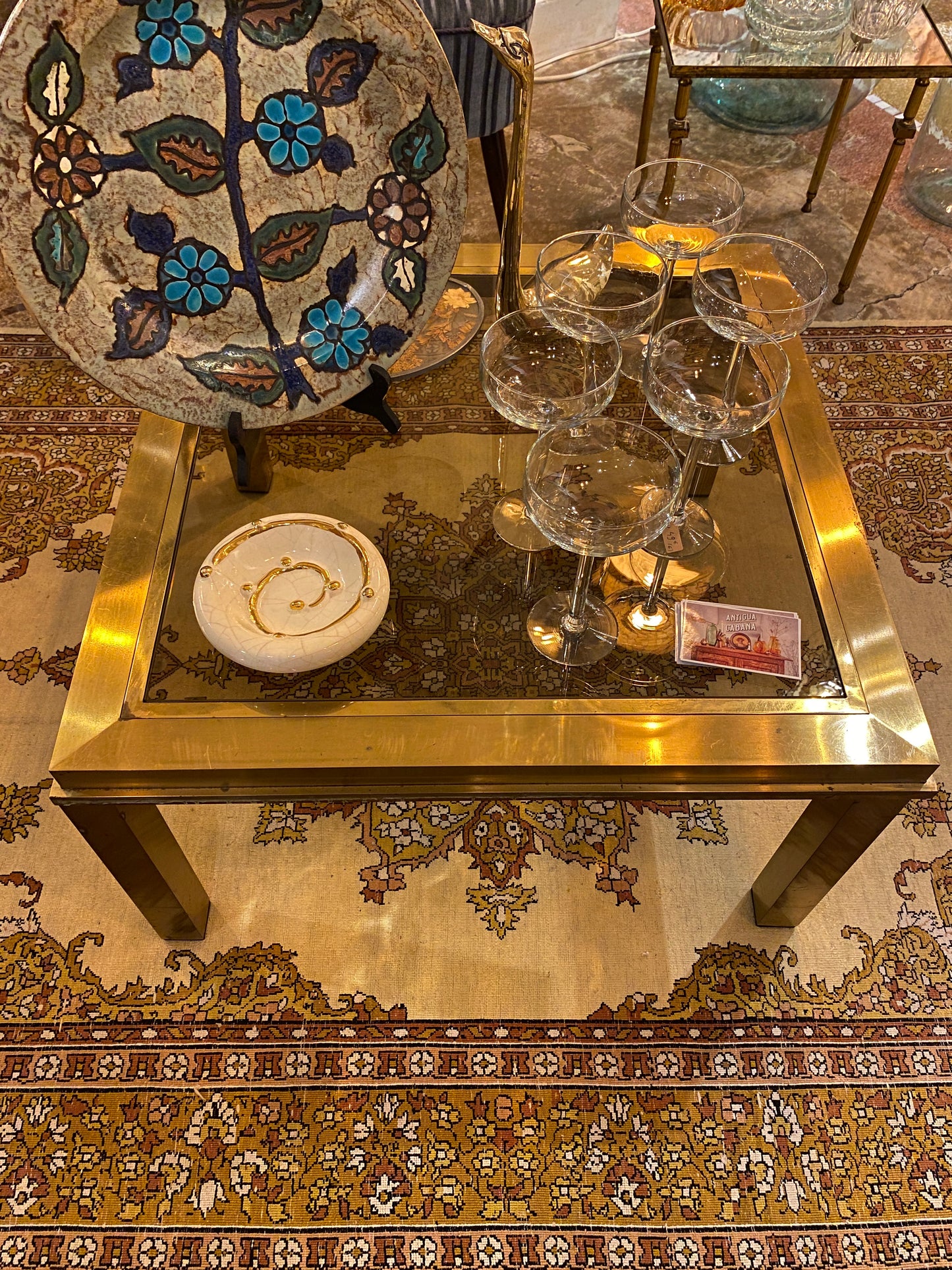 Gina - Table basse en verre et métal doré